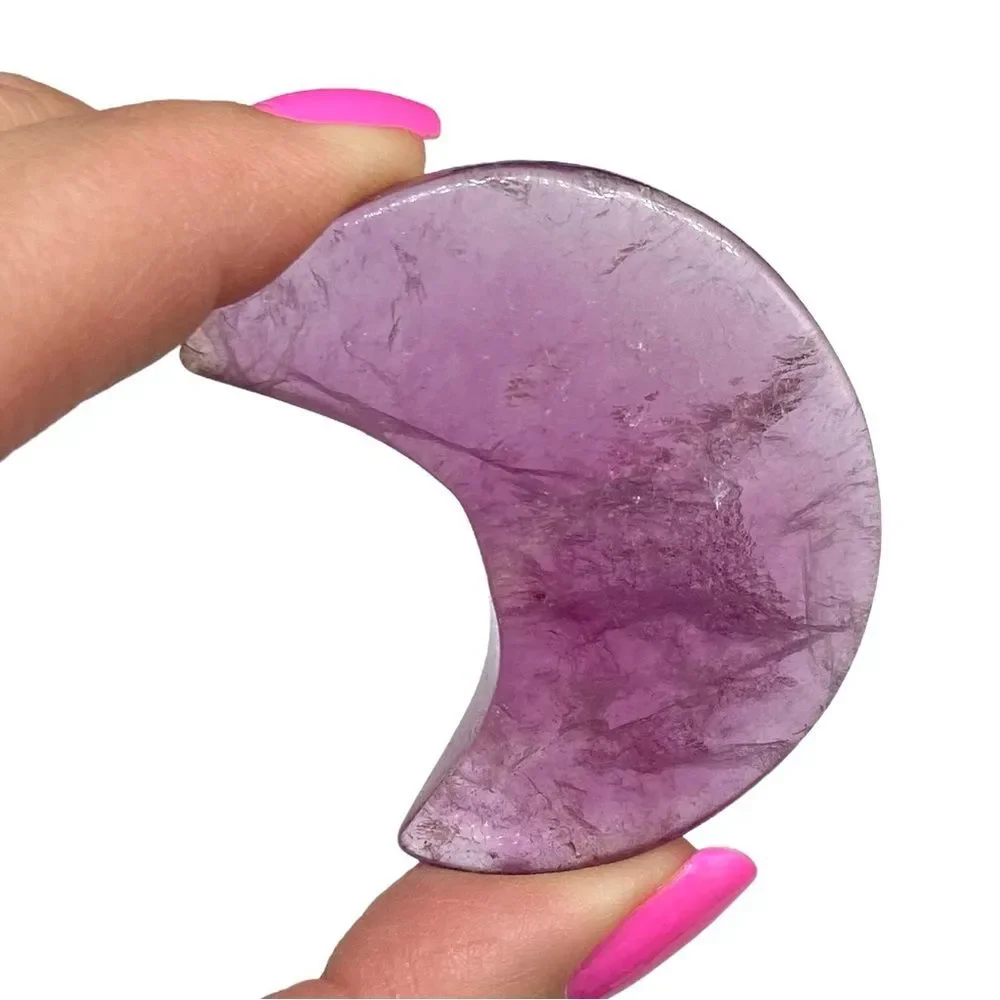 Fluorite Moon Shaped Crystal Hand Carved Carving Purple Celestial Decor Gift